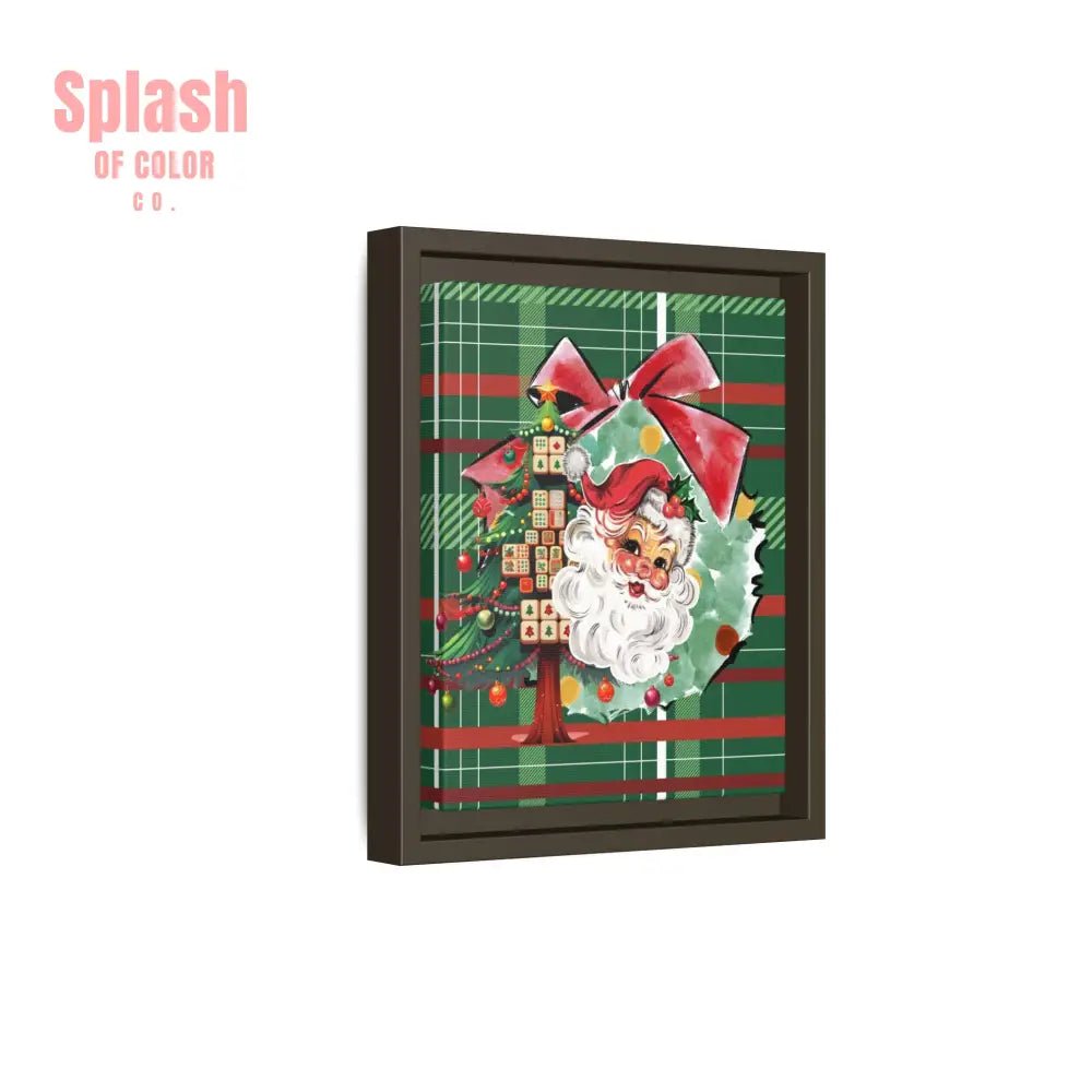 Merry Mahjong Plaid Christmas, Vintage Santa, Mahj Christmas Tree Framed Christmas Wall Art - Splash of Color co.