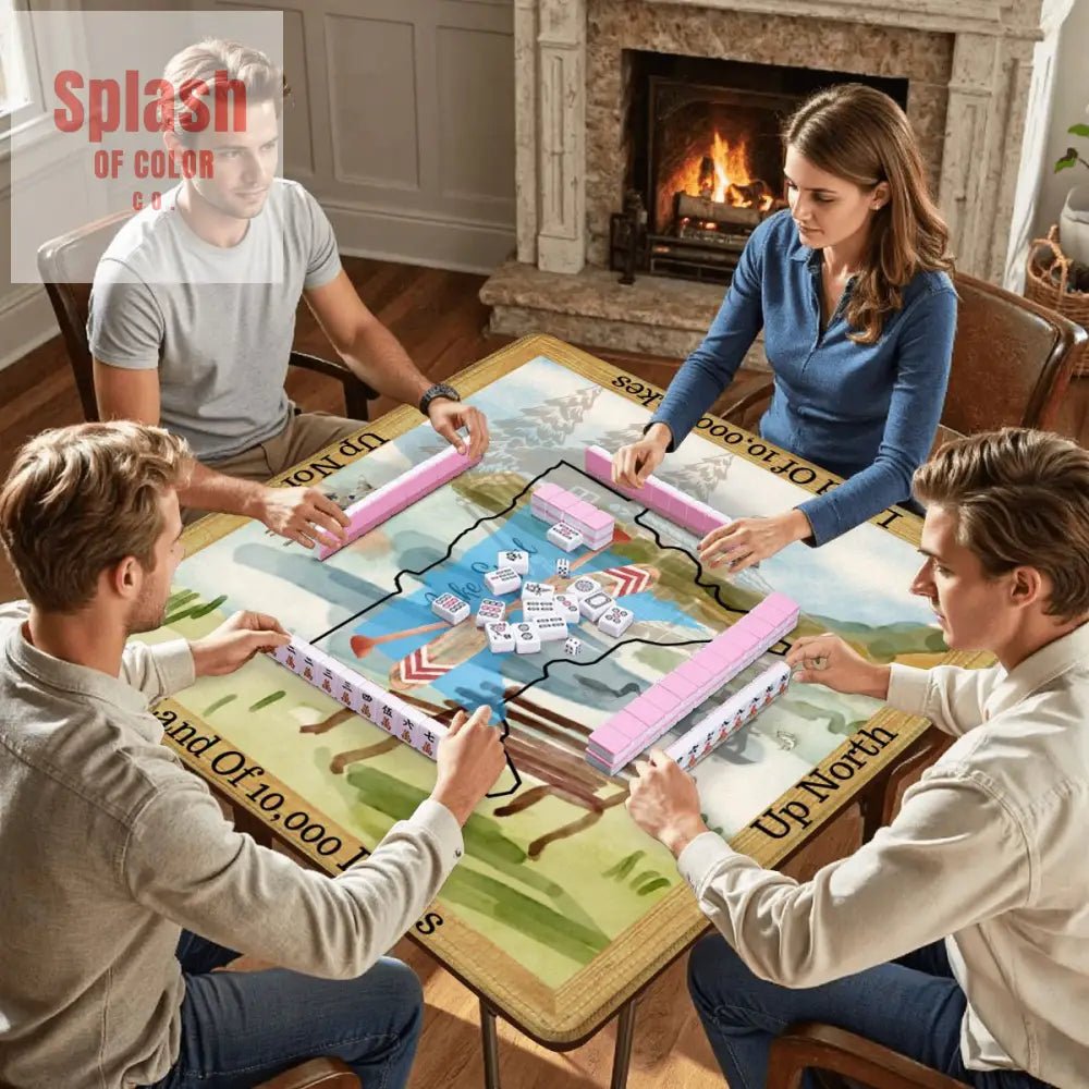 Minnesota State Love Mahjong Mat, Rustic Log Cabin, Mountain Lakes Fishing Life - Splash of Color co.