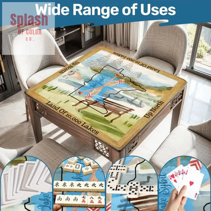 Minnesota State Love Mahjong Mat, Rustic Log Cabin, Mountain Lakes Fishing Life - Splash of Color co.