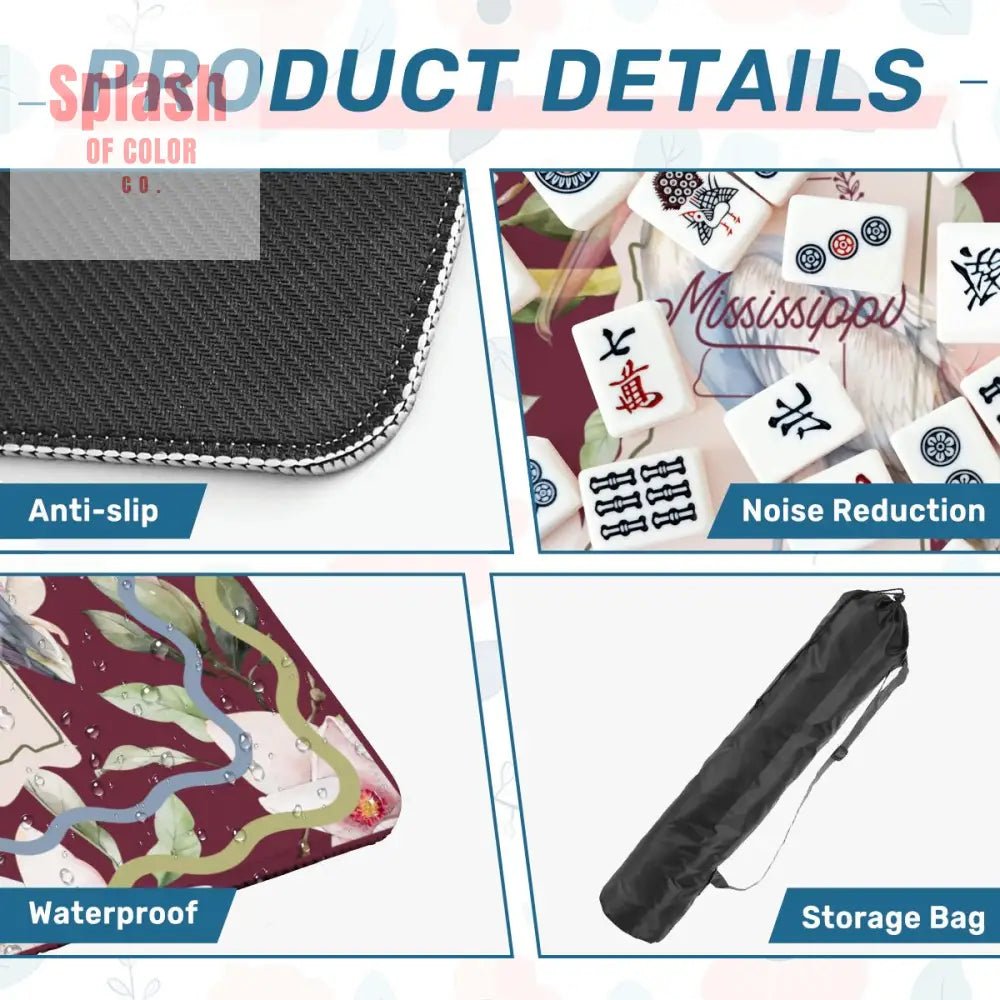 Mississippi State Pride, Magnolia And Pelican Floral Mahjong Mat - Splash of Color co.