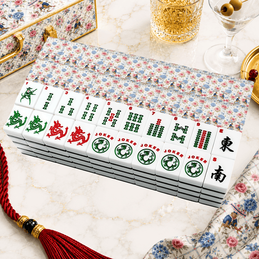 Mahjong Monkey Floral Asian Chinoiserie Hydrangea American Mahjong Tiles And Carry Case - Splash Of Mahj And Color Co.