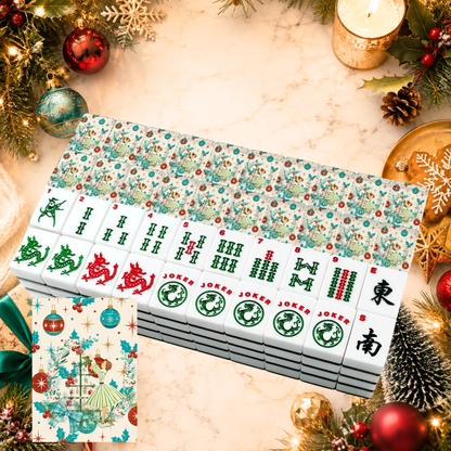 Whimsical Nostalgic Book Lover, Mahjong Christmas American Mahjong Tiles And Carry Case - Splash Of Mahj And Color Co.