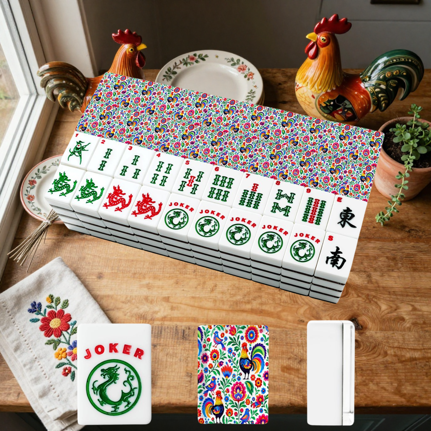 Wycinanki Polish Folk Art, Rooster American Mahjong Tiles And Carry Bag Case - Splash Of Mahj And Color Co.