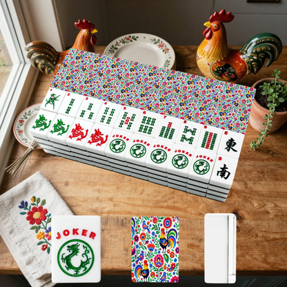 Wycinanki Polish Folk Art, Rooster American Mahjong Tiles And Carry Bag Case - Splash Of Mahj And Color Co.