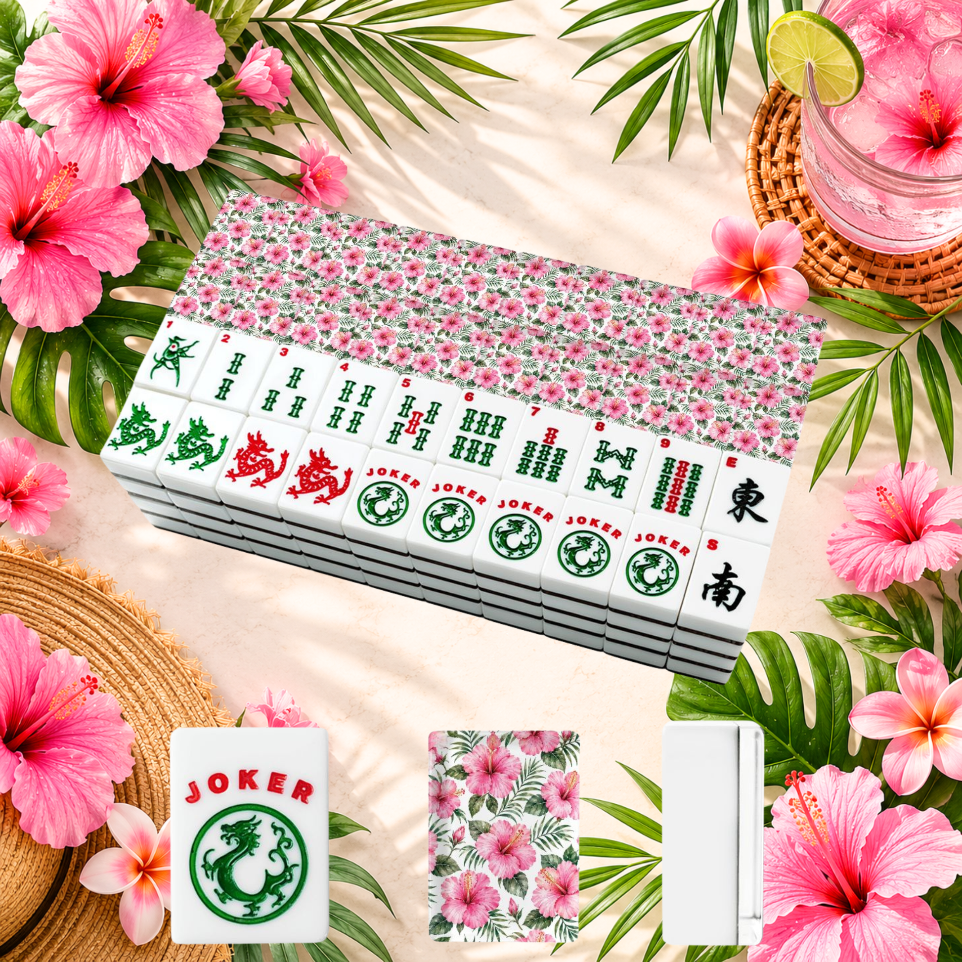 Hibiscus Flowers American Mahjong Tiles And Carry Case - Splash Of Mahj And Color Co.