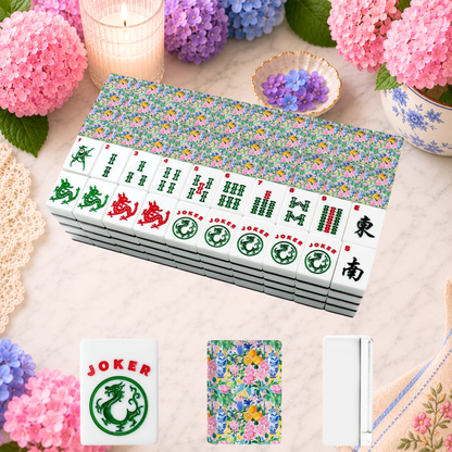 Floral Chinoiserie Blue Orange American Mahjong Tiles And Carry Case - Splash Of Mahj And Color Co.