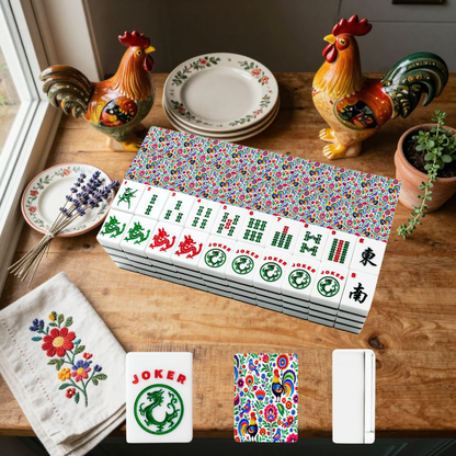 Wycinanki Polish Folk Art, Rooster American Mahjong Tiles And Carry Bag Case - Splash Of Mahj And Color Co.