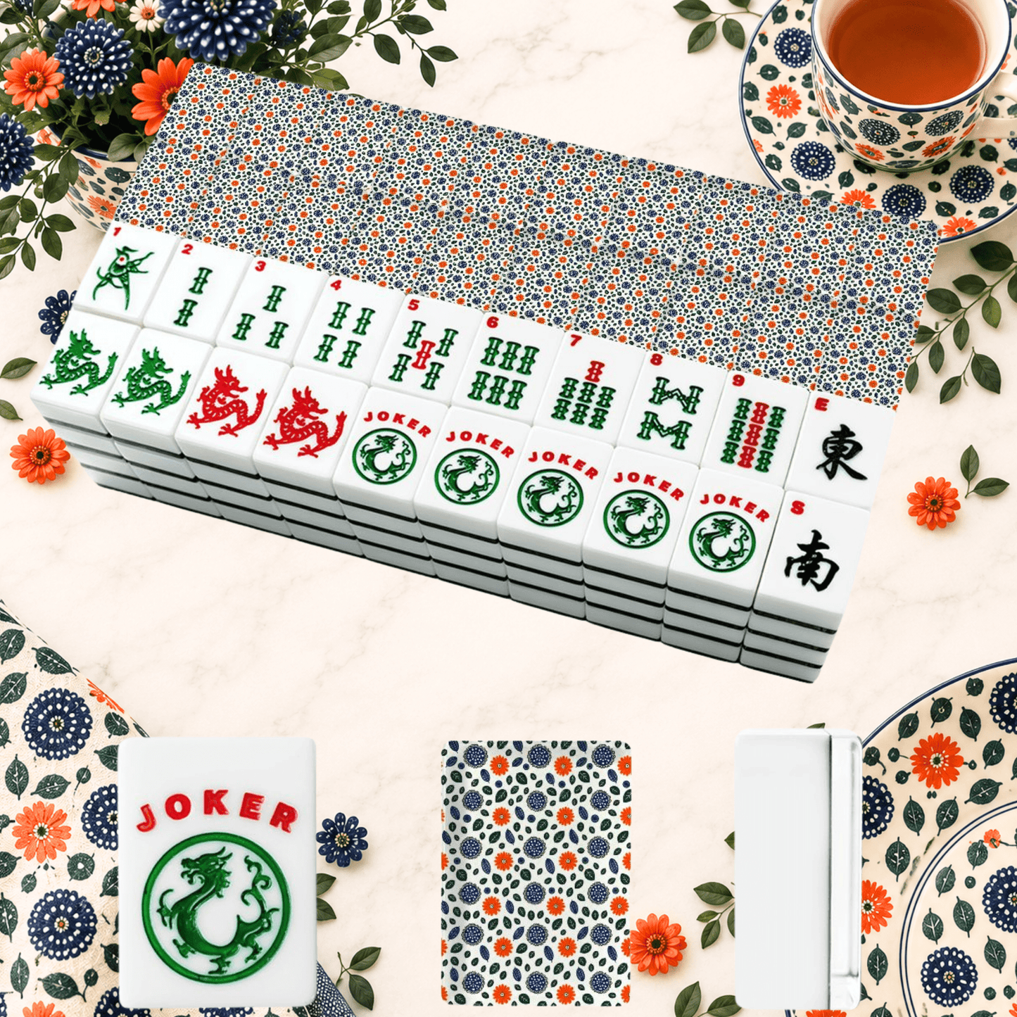 Polish Pottery Inspired American Mahjong Tiles And Carry Case Bundle - Splash Of Mahj And Color Co.