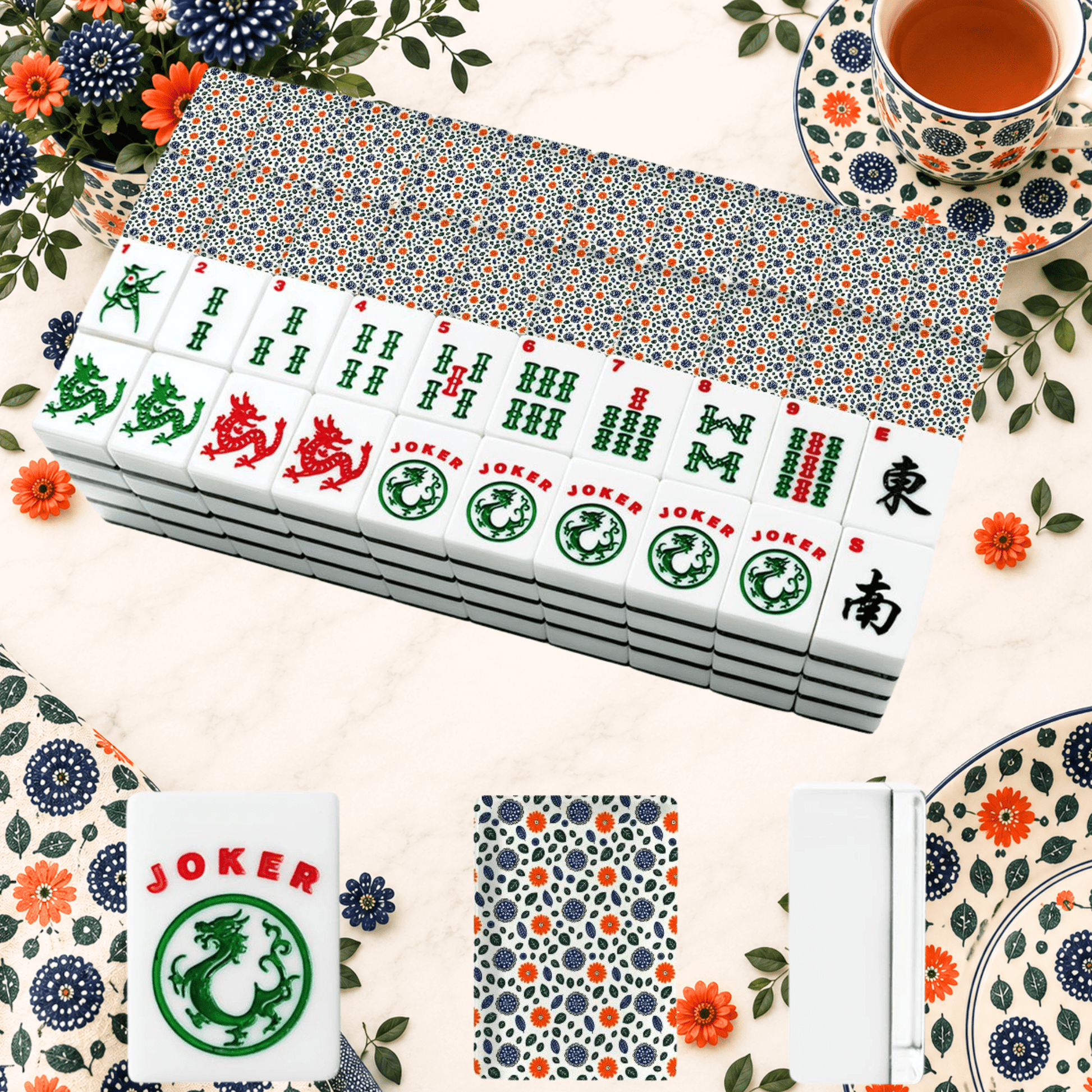 Polish Pottery Inspired American Mahjong Tiles And Carry Case Bundle - Splash Of Mahj And Color Co.