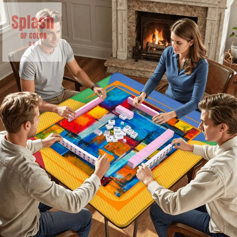 Modern Abstract Yellow, Green Blue, Red Artistic Mahjong Mat - Splash of Color co.