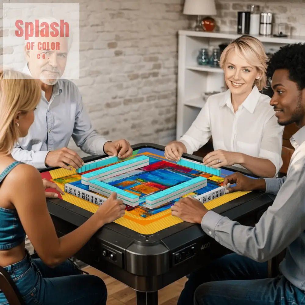 Modern Abstract Yellow, Green Blue, Red Artistic Mahjong Mat - Splash of Color co.