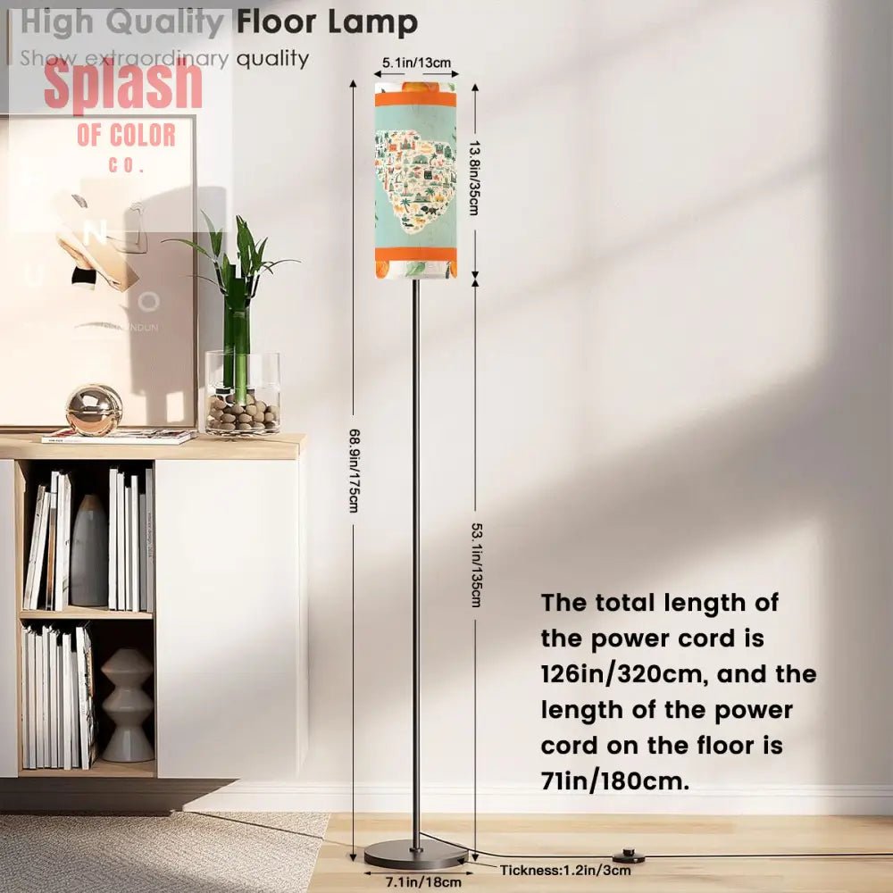Modern Book Nook Floor Lamp, South Carolina State Pride Peaches, Orange And Aqua - Splash of Color co.