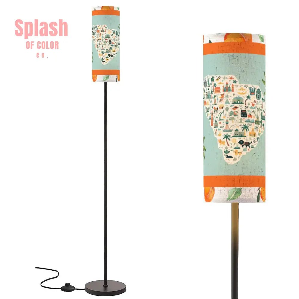 Modern Book Nook Floor Lamp, South Carolina State Pride Peaches, Orange And Aqua - Splash of Color co.