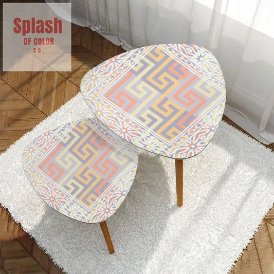 Modern Geometric Pastel Pink Purple Yellow Nesting Triangle Coffee Table Set of 2 One Size Home Accessories