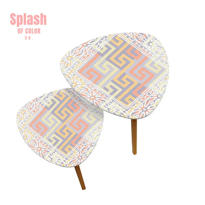 Modern Geometric Pastel Pink Purple Yellow Nesting Triangle Coffee Table Set of 2 One Size Home Accessories