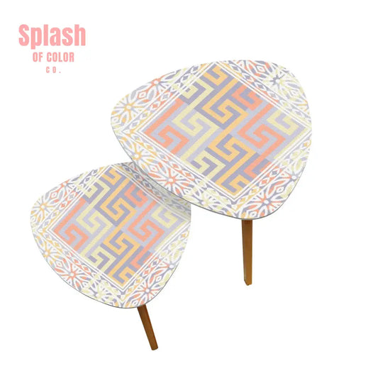 Modern Geometric Pastel Pink Purple Yellow Nesting Triangle Coffee Table Set of 2 One Size Home Accessories