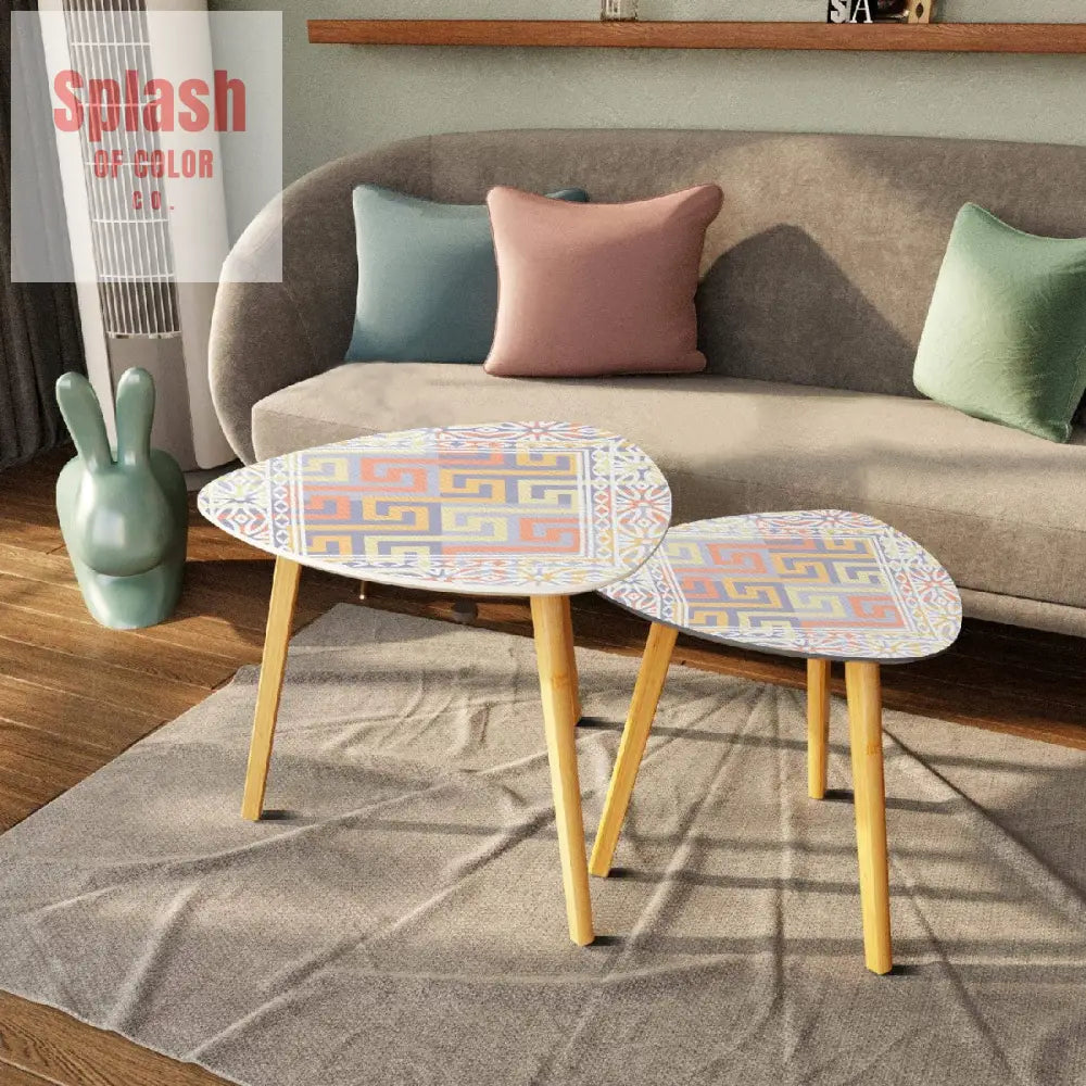 Modern Geometric Pastel Pink Purple Yellow Nesting Triangle Coffee Table Set of 2 One Size Home Accessories