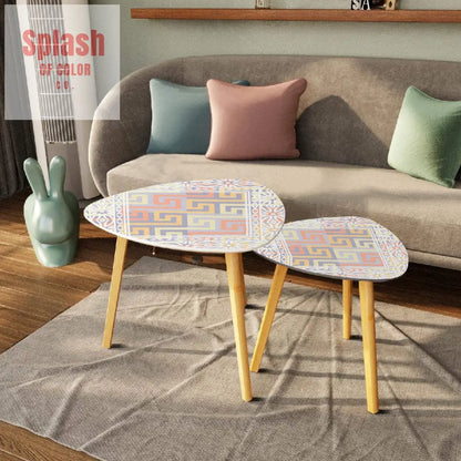 Modern Geometric Pastel Pink Purple Yellow Nesting Triangle Coffee Table Set of 2 One Size Home Accessories