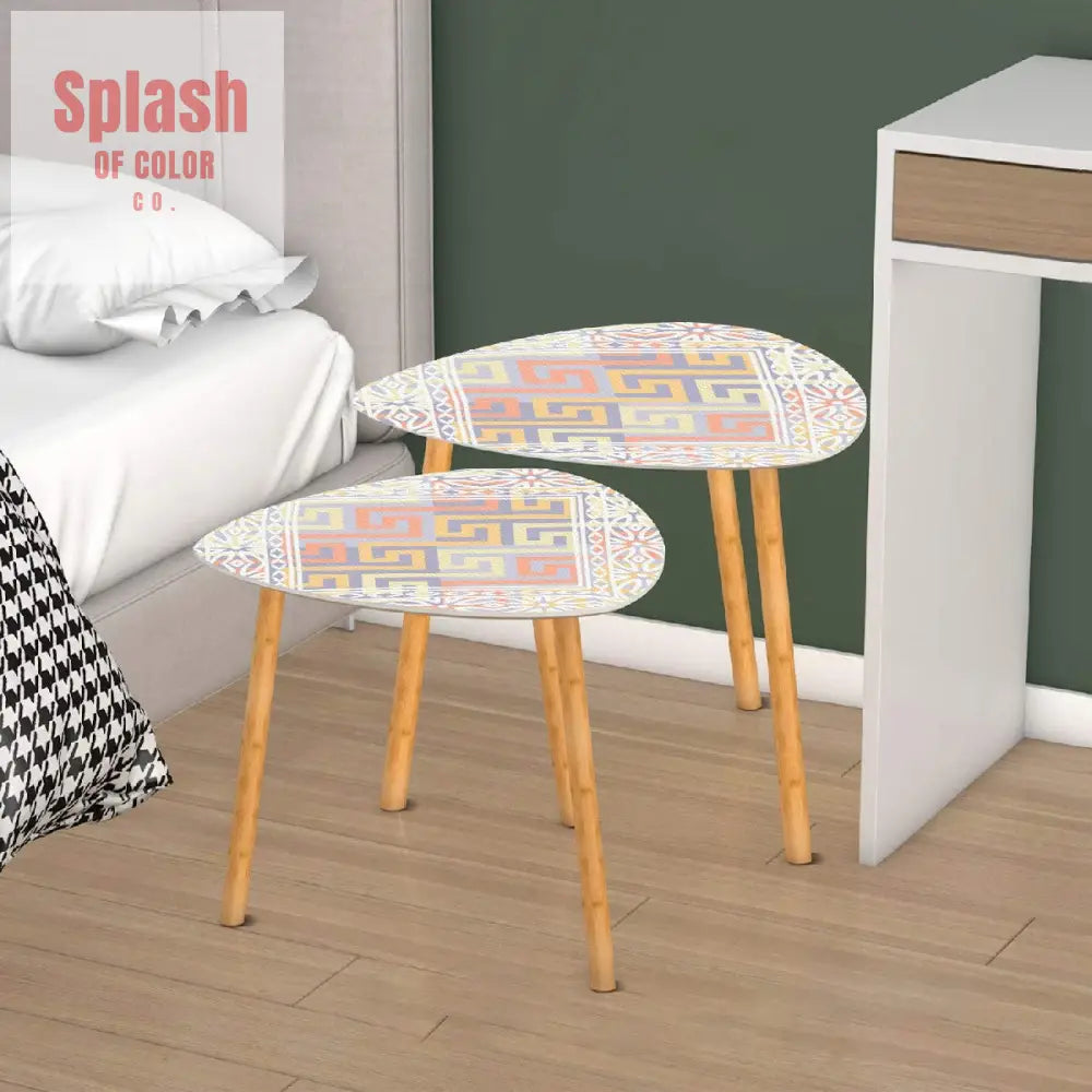 Modern Geometric Pastel Pink Purple Yellow Nesting Triangle Coffee Table Set of 2 One Size Home Accessories
