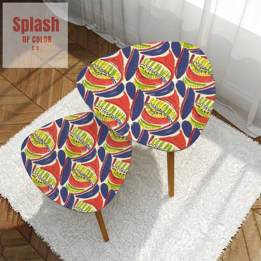 Modern Heritage Abstract Coral Blue Citrus Green Nesting Tables Triangle Coffee Tables One Size Home Accessories