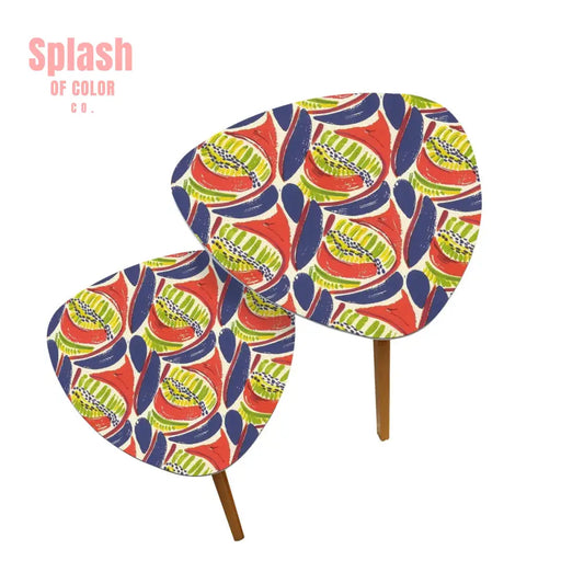 Modern Heritage Abstract Coral Blue Citrus Green Nesting Tables Triangle Coffee Tables One Size Home Accessories