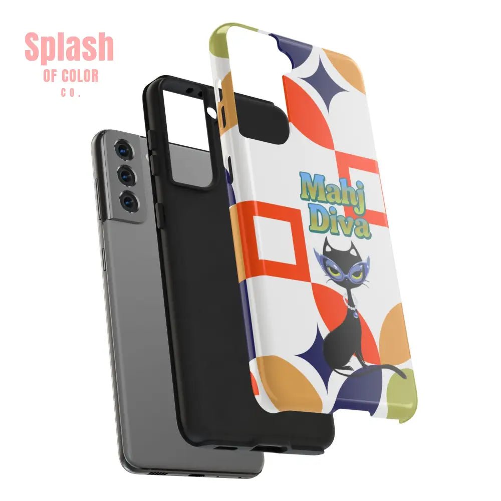 Modern Mahjong Diva Cat Stylish Phone Cases, Stylish And Whimsical - Splash of Color co.