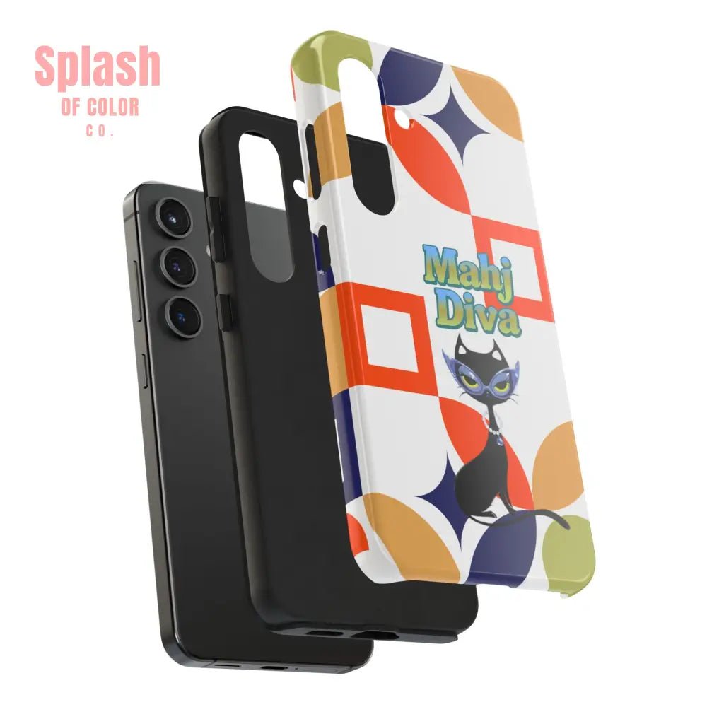 Modern Mahjong Diva Cat Stylish Phone Cases, Stylish And Whimsical - Splash of Color co.