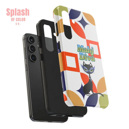 Modern Mahjong Diva Cat Stylish Phone Cases, Stylish And Whimsical - Splash of Color co.