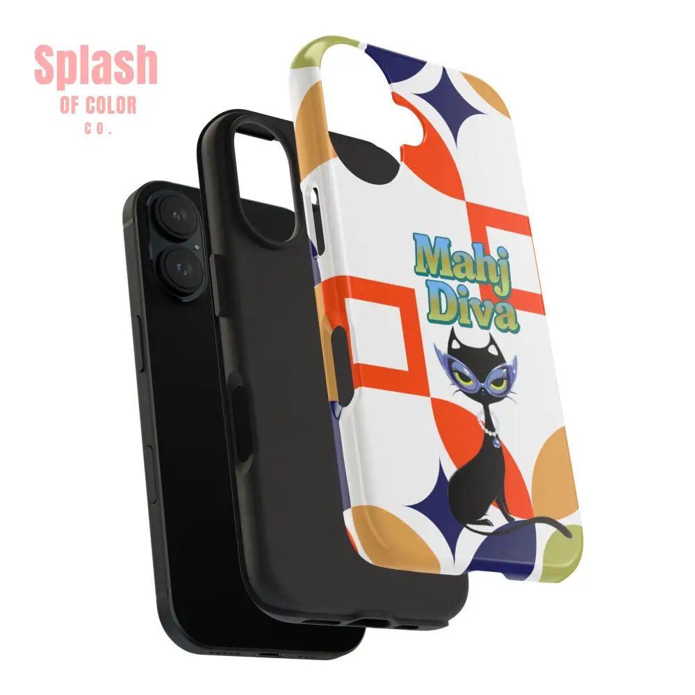 Modern Mahjong Diva Cat Stylish Phone Cases, Stylish And Whimsical - Splash of Color co.