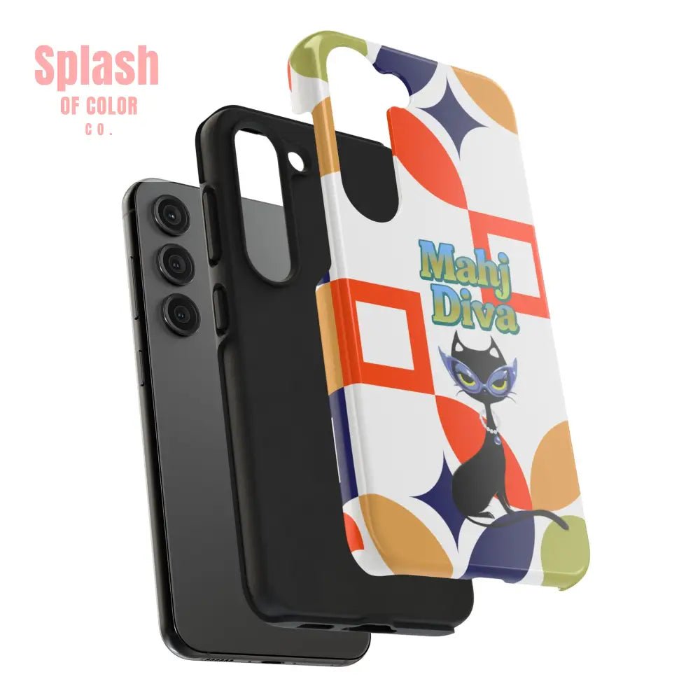 Modern Mahjong Diva Cat Stylish Phone Cases, Stylish And Whimsical - Splash of Color co.