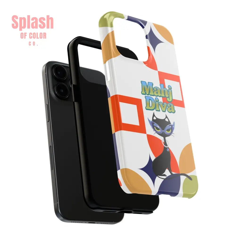 Modern Mahjong Diva Cat Stylish Phone Cases, Stylish And Whimsical - Splash of Color co.