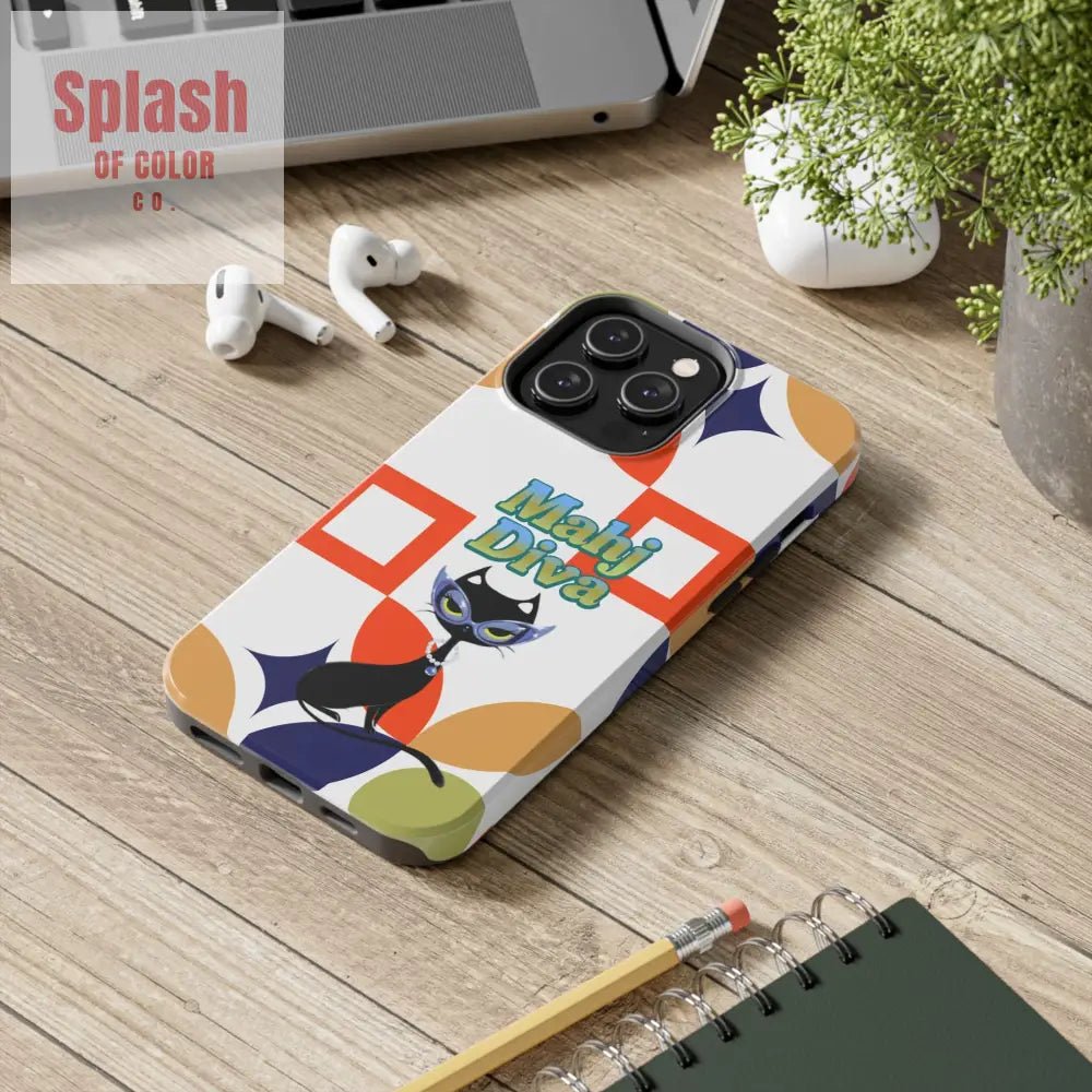 Modern Mahjong Diva Cat Stylish Phone Cases, Stylish And Whimsical - Splash of Color co.