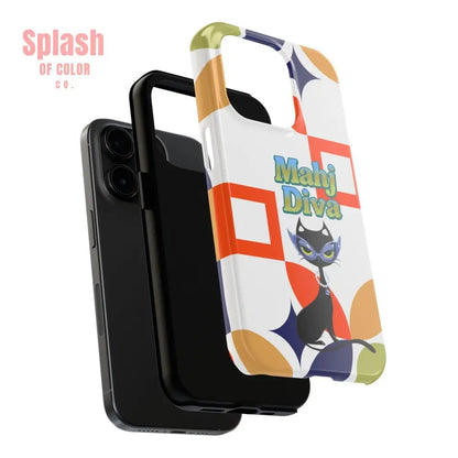 Modern Mahjong Diva Cat Stylish Phone Cases, Stylish And Whimsical - Splash of Color co.