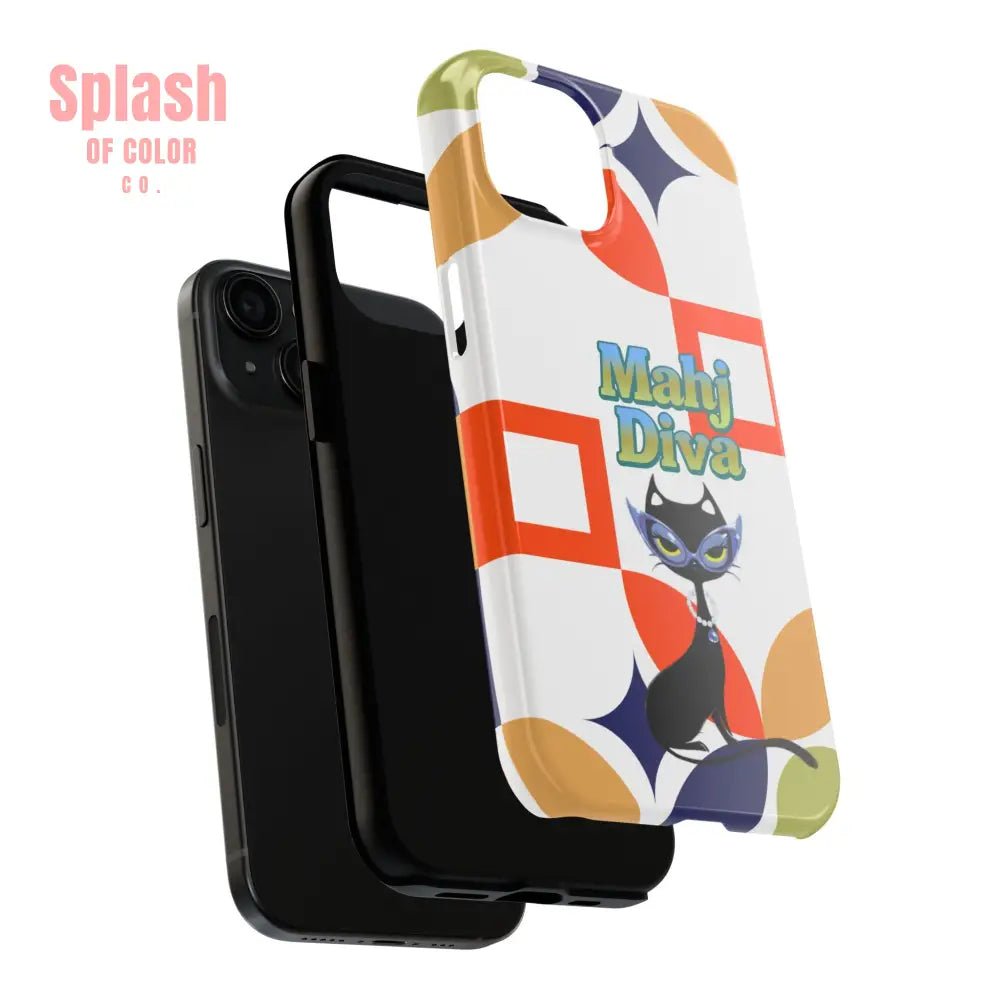Modern Mahjong Diva Cat Stylish Phone Cases, Stylish And Whimsical - Splash of Color co.