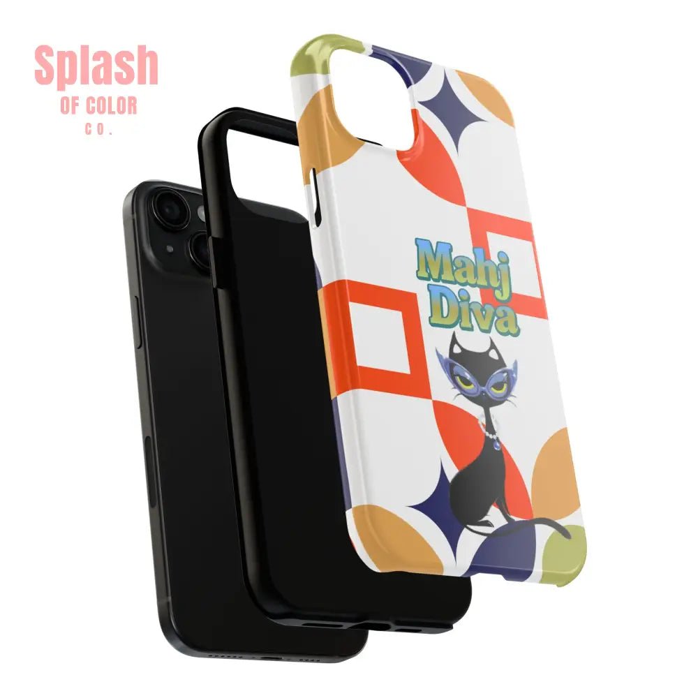 Modern Mahjong Diva Cat Stylish Phone Cases, Stylish And Whimsical - Splash of Color co.