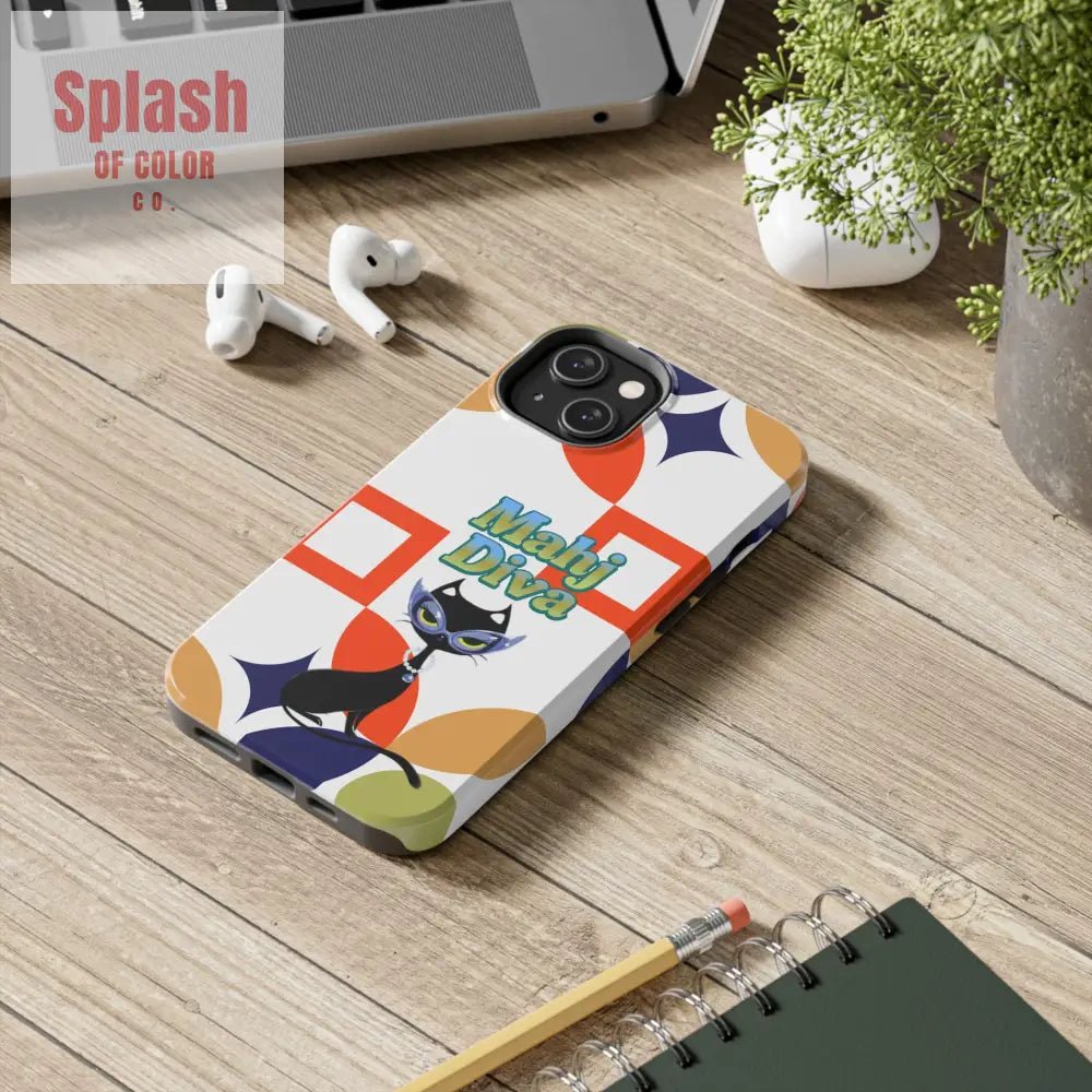 Modern Mahjong Diva Cat Stylish Phone Cases, Stylish And Whimsical - Splash of Color co.