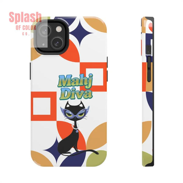 Modern Mahjong Diva Cat Stylish Phone Cases, Stylish And Whimsical - Splash of Color co.