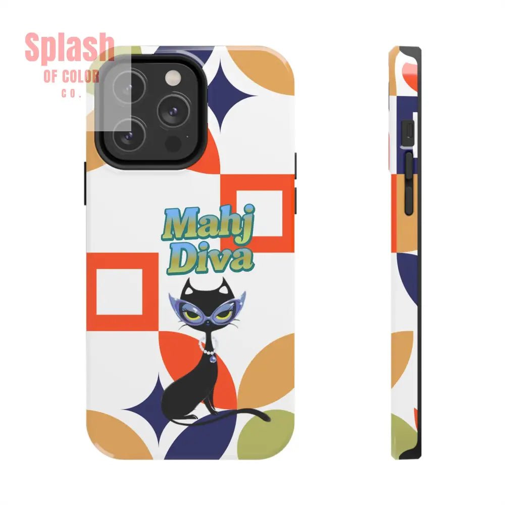 Modern Mahjong Diva Cat Stylish Phone Cases, Stylish And Whimsical - Splash of Color co.