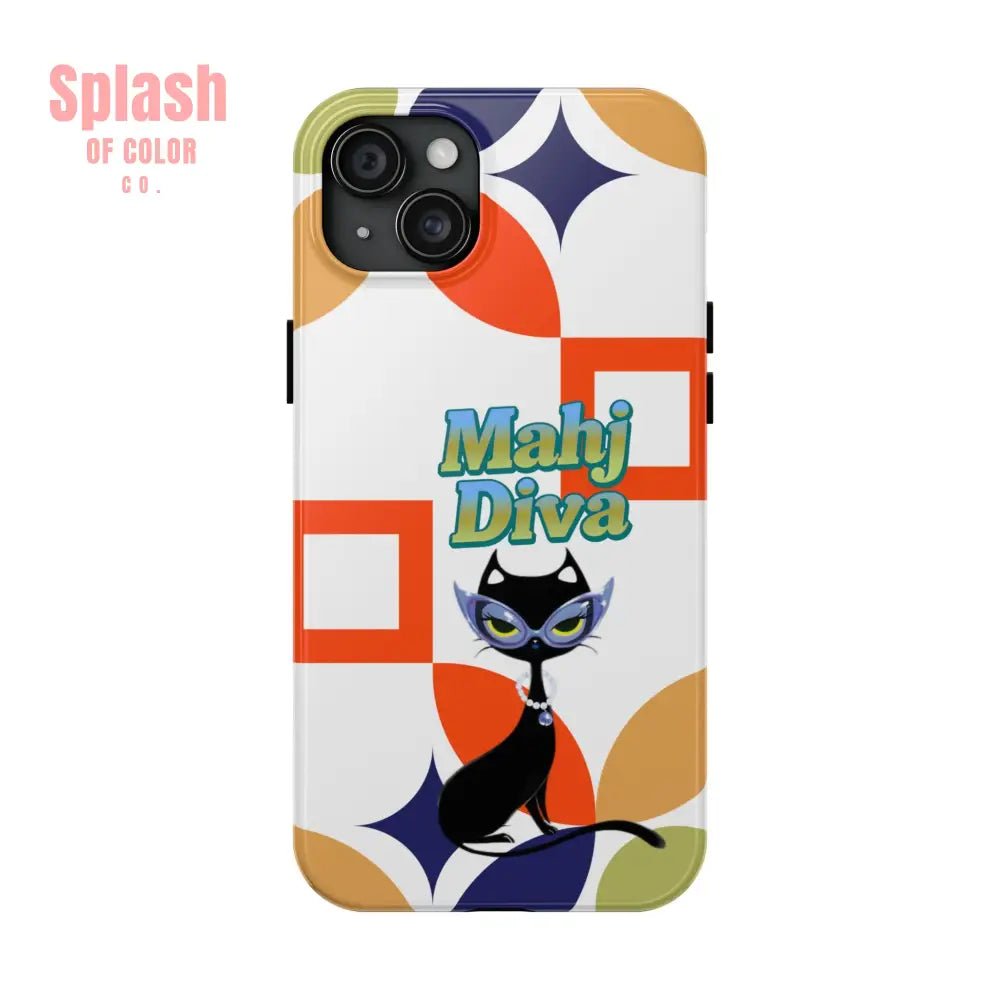 Modern Mahjong Diva Cat Stylish Phone Cases, Stylish And Whimsical - Splash of Color co.