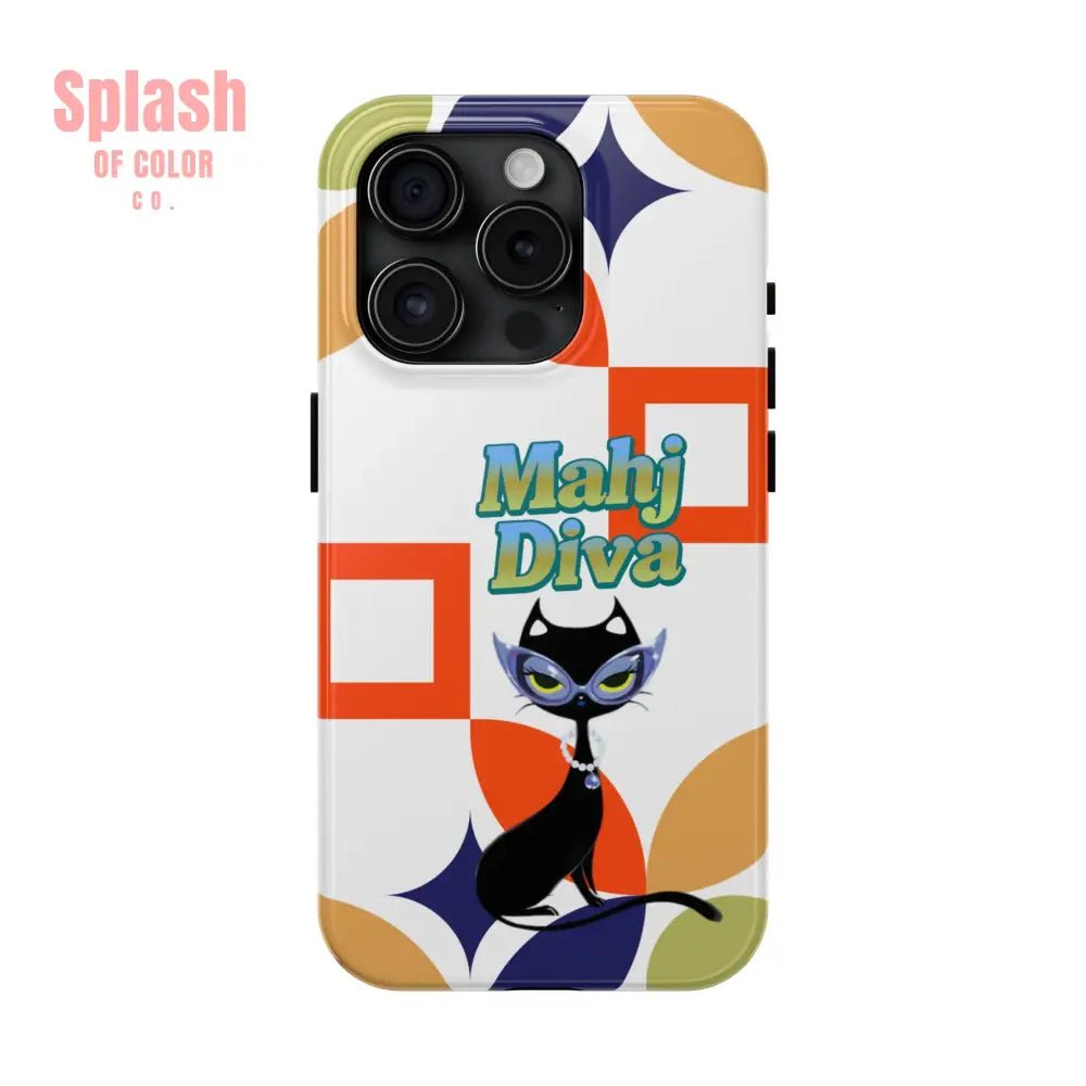Modern Mahjong Diva Cat Stylish Phone Cases, Stylish And Whimsical - Splash of Color co.