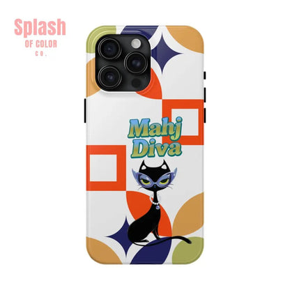 Modern Mahjong Diva Cat Stylish Phone Cases, Stylish And Whimsical - Splash of Color co.