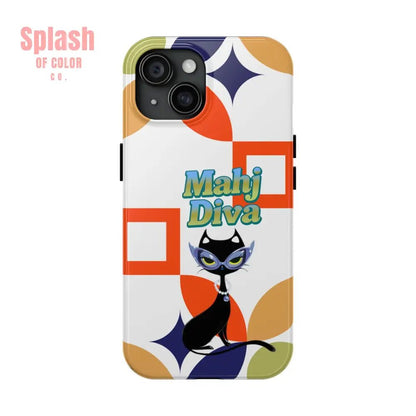 Modern Mahjong Diva Cat Stylish Phone Cases, Stylish And Whimsical - Splash of Color co.