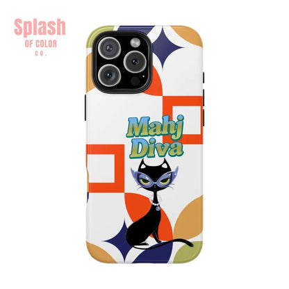 Modern Mahjong Diva Cat Stylish Phone Cases, Stylish And Whimsical - Splash of Color co.
