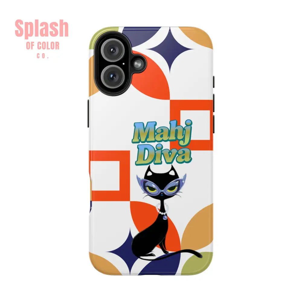 Modern Mahjong Diva Cat Stylish Phone Cases, Stylish And Whimsical - Splash of Color co.