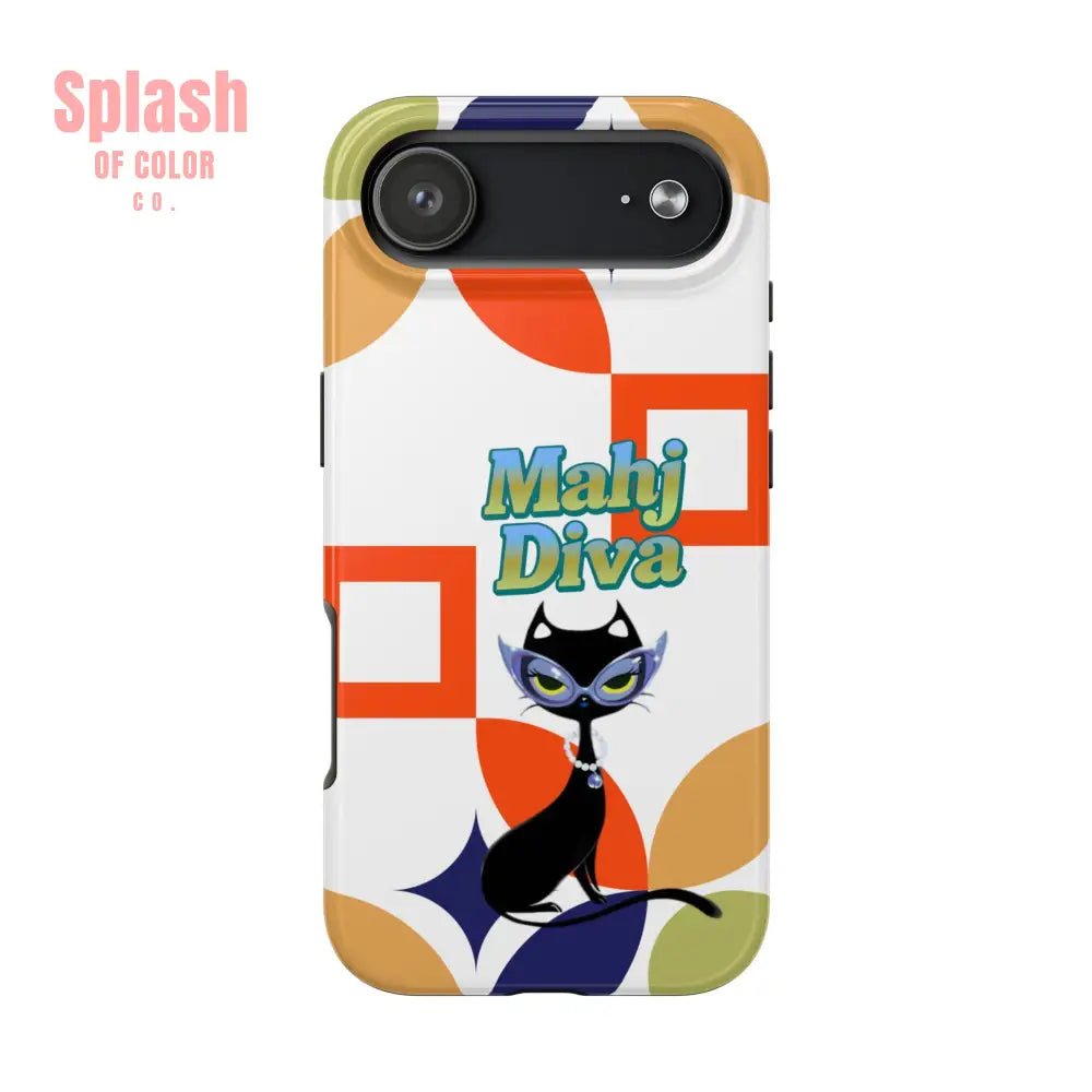 Modern Mahjong Diva Cat Stylish Phone Cases, Stylish And Whimsical - Splash of Color co.