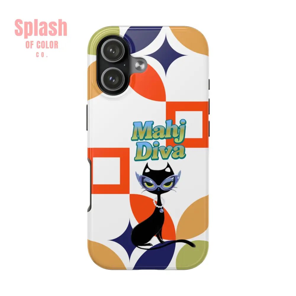 Modern Mahjong Diva Cat Stylish Phone Cases, Stylish And Whimsical - Splash of Color co.
