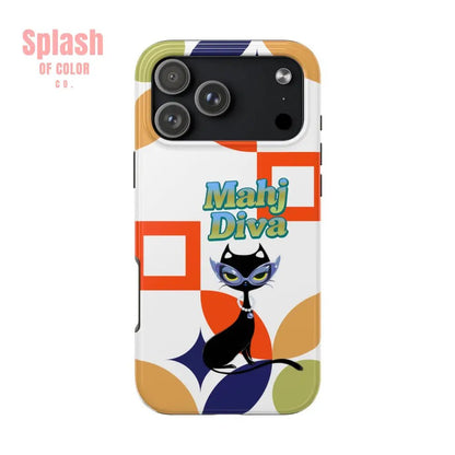 Modern Mahjong Diva Cat Stylish Phone Cases, Stylish And Whimsical - Splash of Color co.