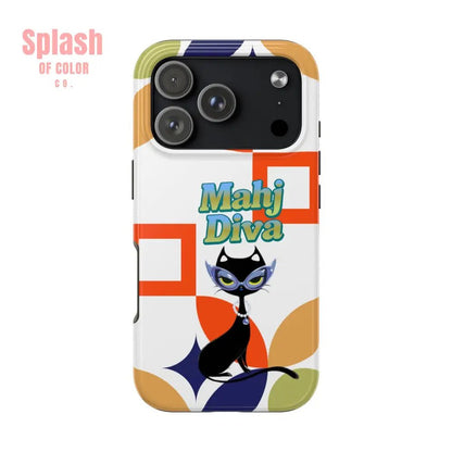 Modern Mahjong Diva Cat Stylish Phone Cases, Stylish And Whimsical - Splash of Color co.