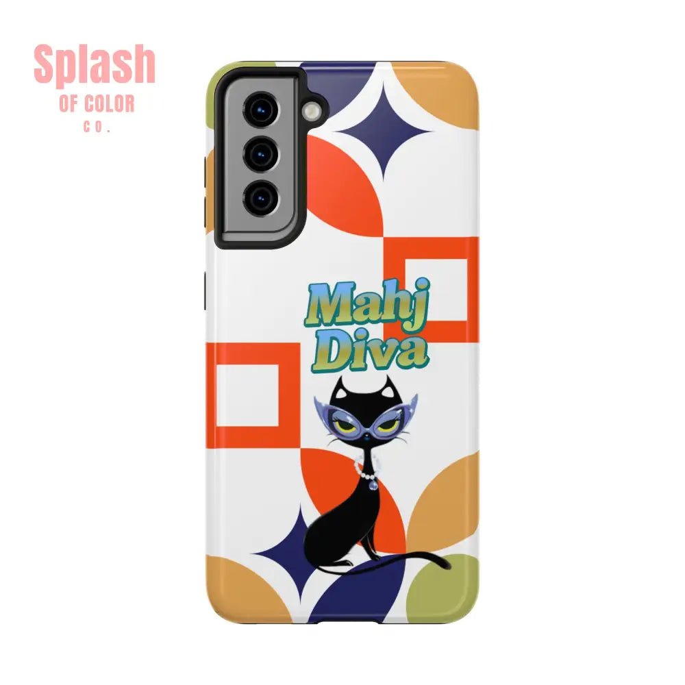 Modern Mahjong Diva Cat Stylish Phone Cases, Stylish And Whimsical - Splash of Color co.
