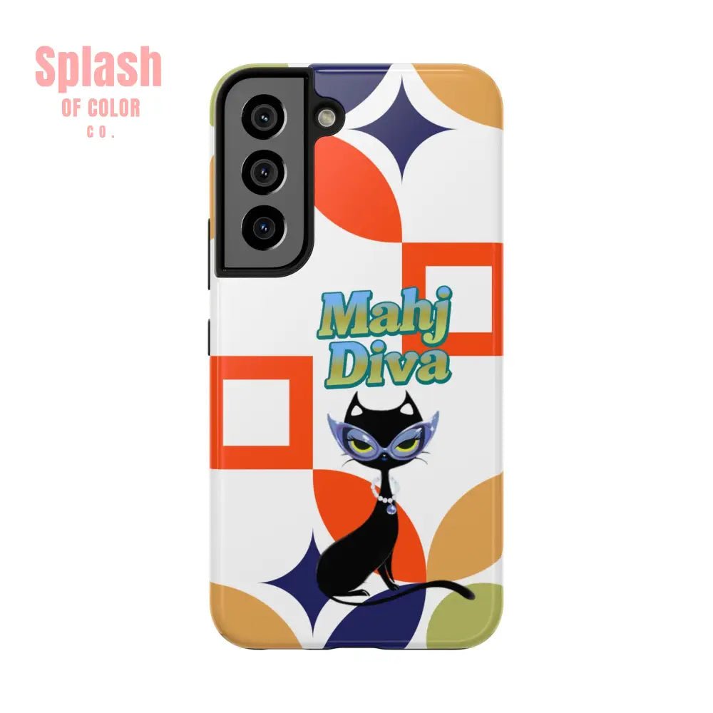 Modern Mahjong Diva Cat Stylish Phone Cases, Stylish And Whimsical - Splash of Color co.